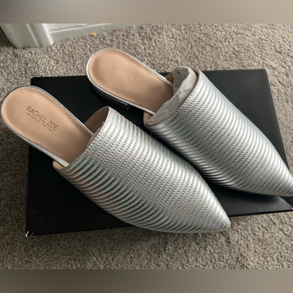 Rachel Zoe Women's Luna Flat Mule - Pointed Toe Textured Stripe Slip-On Shoe - View #3